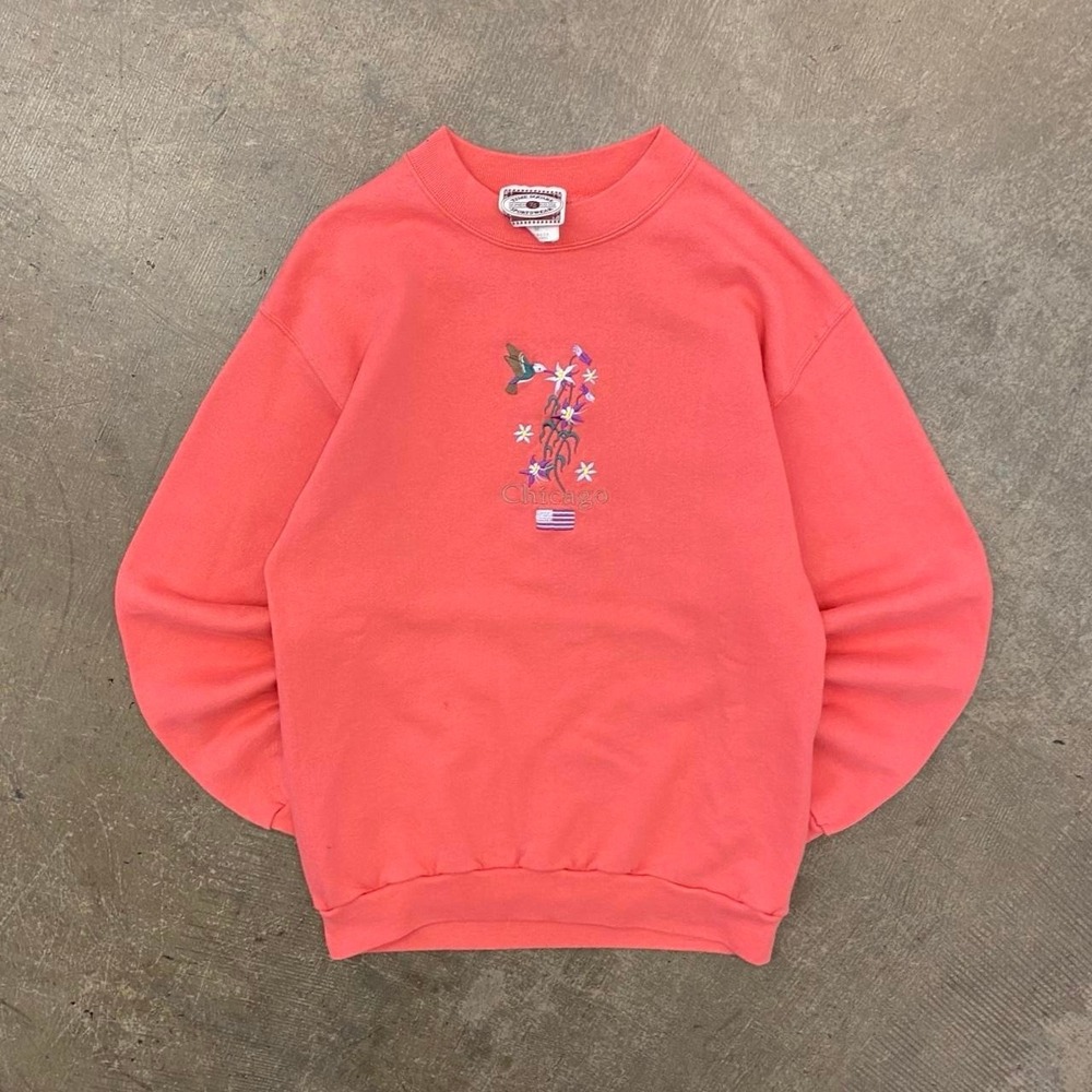 Vintage 90s Chicago USA Hummingbird Nature Destination Sweater Crewneck Size M